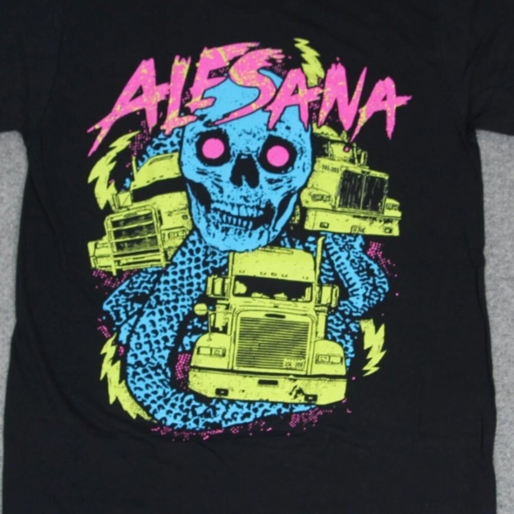 Alesana Band Tee | Neon Skull Graphic Shirt | Emo Metalcore Y2K Style